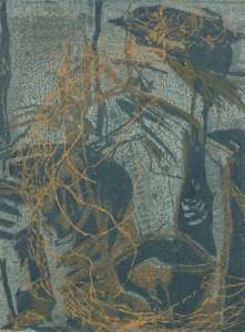 Rose K. Bäuerle „Ein Urvogel erwacht”, 2010, Litho-Mix, 60 x 50 cm