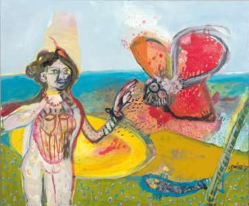 Katja Barinsky „Drehscheibe", 2010, Acryl, 100 x 120 cm