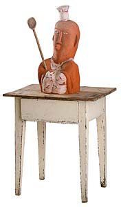 Eva Czerwenka " Köchin " , 2001 " , Terrakotta, Holz, 110 x 56 cm