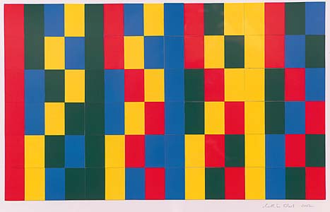 Matthias Eckert "ROT GRÜN BLAU GELB", 2001, Alkydharz, Leim, Pigment auf Papiercollage, 50 x 70 cm