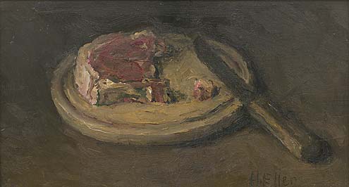 Hermann Eller " dickes Ripperl ", 2001, Öl, Leinwand auf Sperrholz, 22,5 x 40 cm