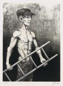 Günter Filus „Hartz IV – Tagelöhner“ 2008, Lithographie, 48,6 x 36 cm