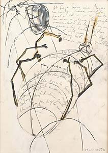 Stefan Göler " o.T. ", Aus dem Zyklus "Gregor Samsa", Mischtechnik auf Papier, 70 x 50 cm