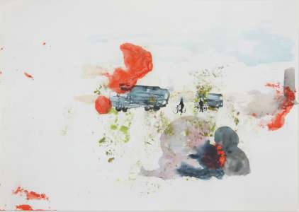 Inken Hilgenfeld „interior-exterior“, 2010, Öl/Acryl/Tusche auf Papier, 43 x 53 cm