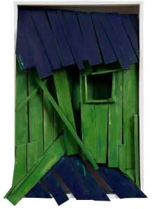 Ernst Hingerl „Holzschuppen im Höllbachtal“, 2009, Holz, Acryl, 70 x 55 cm
