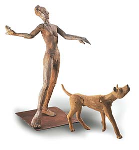Korbinian Huber "Wurfschule I und II", Holz, 180 x 138 x 85 cm und 76 x 100 x 17 cm