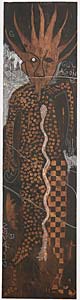 Günther Kempf " Gulagong ", 2000, Druckfarbe, Ölkreide auf Holz, 60 x 240 cm