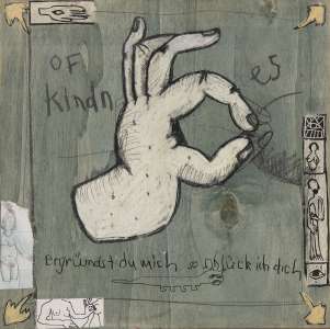 Günther Kempf „Hände des Erbarmens“ I, 2002, Mischtechnik & Collage auf Holz, 40 x 40 cm