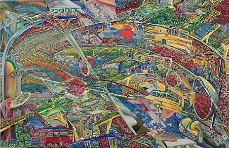 Berthold Kraus " Landschaft V " ,2002, Öl auf Hartfaser, 110 x 170 cm