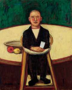 Alois Oellinger „Sitzender Mann“, Öl auf Leinwand, 100 x 80 cm