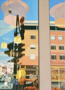 Josef Mayer „Ecke Karolinen-/Karlstraße", 2010, Öl auf Leinwand, 130 x 95 cm