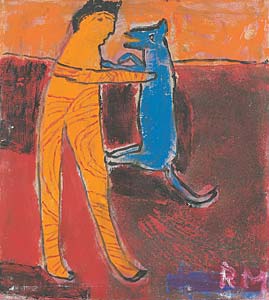 Renate Meerwald "Zwei Freunde", 2002, Acryl, Leinwand, 51 x 46 cm