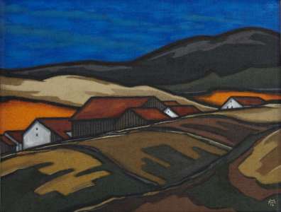 Herbert Muckenschnabl „ Dorf unter Feldern “, 2012, Öl auf Leinwand, 65 x 85 cm
