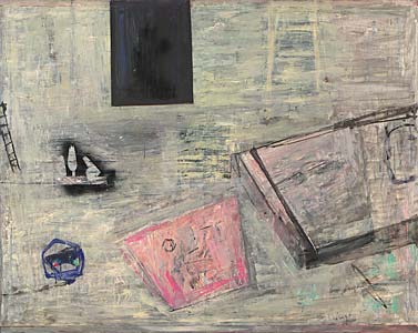 Alois Oellinger " Innenraum I ", 1996/1999, Öl auf Leinwand, 120 x 150 cm