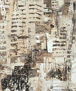 Christine Rieck-Sonntag "Silent city", Teer, Fensterlack, 75 x 65 cm