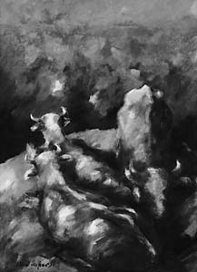 Mario Schosser "Kühe am Abgrund" Acryl/Lwd.