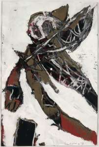 Leo Schötz „Riekofen - Geschädigter“ 2007, Acryl auf Papier, 60 x 50 cm