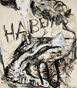 Leo Schötz „Habemus", 2010, Acryl auf Nessel, 160 x 140 cm