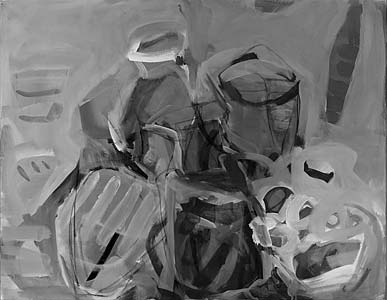 Nina Seidel-Herrmann "bottles and bowles 1 " 1998, Acryl auf Leinwand ,70/90cm