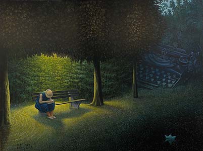 Manfred Sillner "Vom Tag zum Traum. Das ist die Macht der Wörter", 2001/02, 18 x 24 cm, Mischtechnik