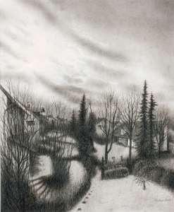 Manfred Sillner „Dezemberabend", 2009, Bleistift, 34 x 28 cm