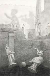 Manfred Sillner „Reiseplänelust-gedanken“, 2011, Bleistiftzeichnung, 43 x 29 cm