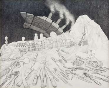 Manfred Sillner „Der Untergang der Titanic oder Die zwei Seiten des Lebens", 2011, Bleistiftzeichnung, 80 x 100 cm