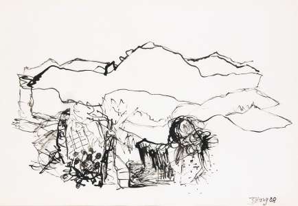 Ingrid Stang „Im Fichtelgebirge“, Tuschezeichnung, 60 x 80 cm