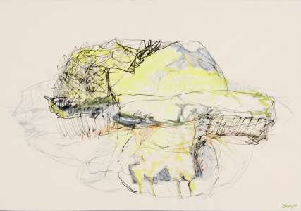Ingrid Stang „Gelbe Landschaft", 2010, Tusche, Kreide, 70 x 100 cm