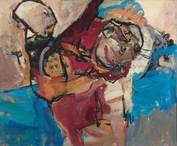 Georg Tassev „Kraftübung", 2011, Öl auf Leinwand, 100 x 120 cm