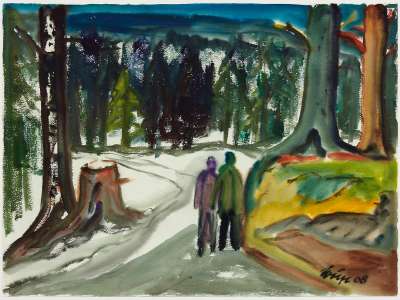Johann Baptist Wölfl „Schneeschmelze“, Aquarell, 70 x 89 cm